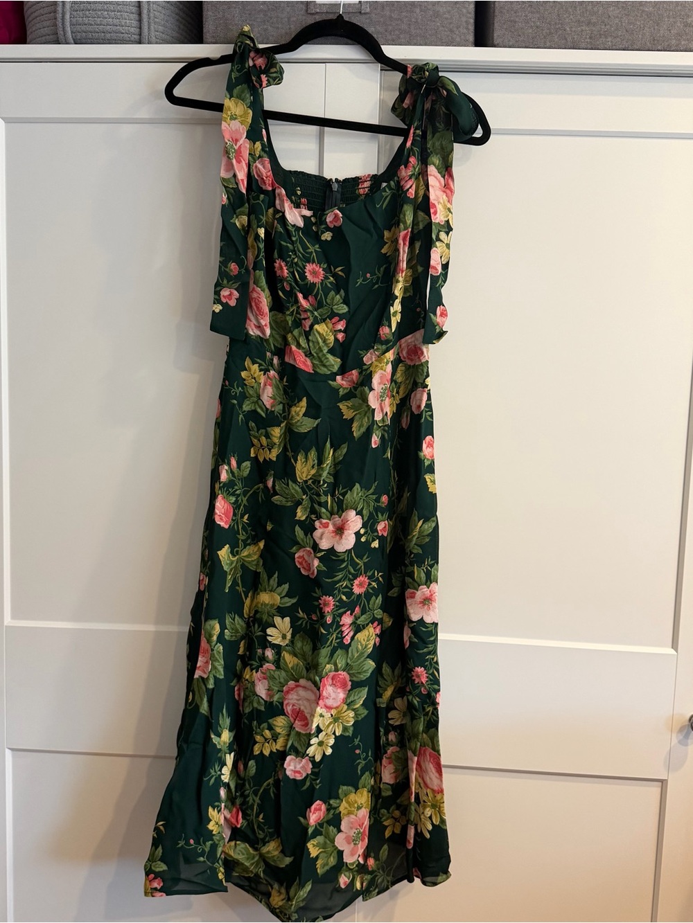 Reformation Green Floral Tie-Shoulder Sundress